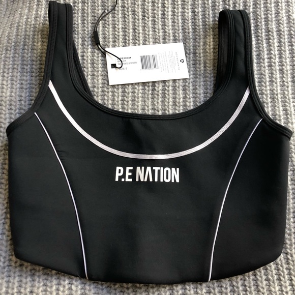 NWT $99 P.E.Nation three pointer sports bra, green white stripe, S - Picture 2 of 10